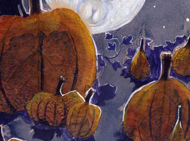 Pumpkin Leaves found objects halloween illustration mixed media moon pumpkin