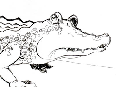 Monochromatic bw crocodile ink pen sketchbookproject