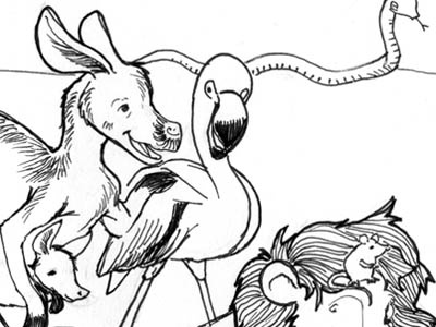 Monochromatic pg 9 drawing flamingo ink kangaroo lion monochromatic mouse pen sketchbookproject snake