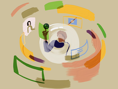 Onboarding during a pandemic | Blog cover 2020 adobe fresco blog cover bubble employee illustrations isolation meet onboarding pandemic peakon zoom call