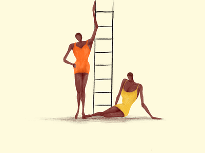 Babes Ladder affinitydesigner bathing fun illustration design ladder lady model orange pose procreateapp summer sun swimsuit women yelow