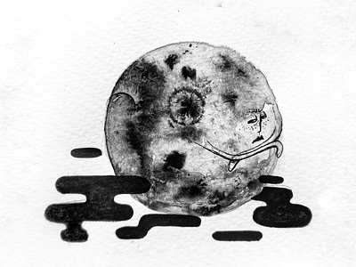 Inktober Moon character cloud illustration ink inktober moon sad upset