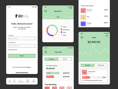 Bitbill - Budget planner expense tracker app app design graphic design minimal tracker ui