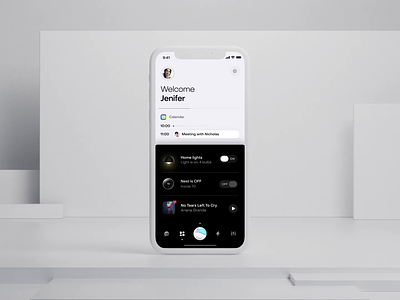 Voice Launcher UI by Milkinside ai animation blue c4d dashboard design graphic design interface ios iphone launcher mockup motion operating system os sleep smarthome ui ux voice