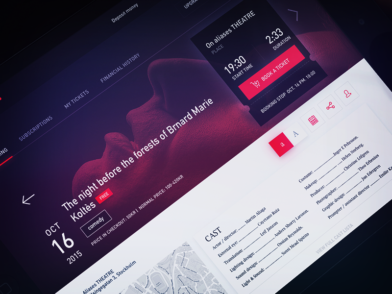 Abundo information card concept landing events tickets glow shadow ui ux info tablet theater