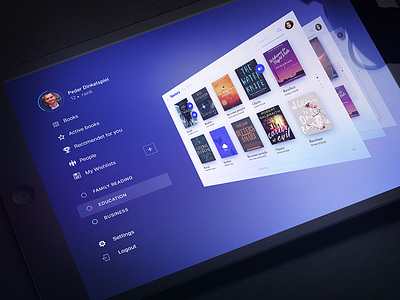 Book iOS App Navigation 3d books icons left logout menu navigation settings slider