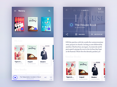Books app Concept apps blured book buttons concept cover player shadow share slider