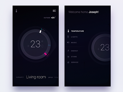 Navigation storyboard for fantasy smart home product design app circle ios iphone lift menu navigation remote side smart ui ux