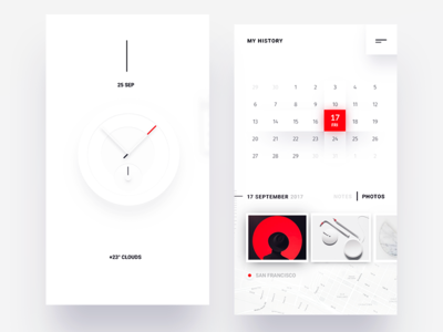 Simple calendar history arrow calendar clock dots face history line red ui ux watch white