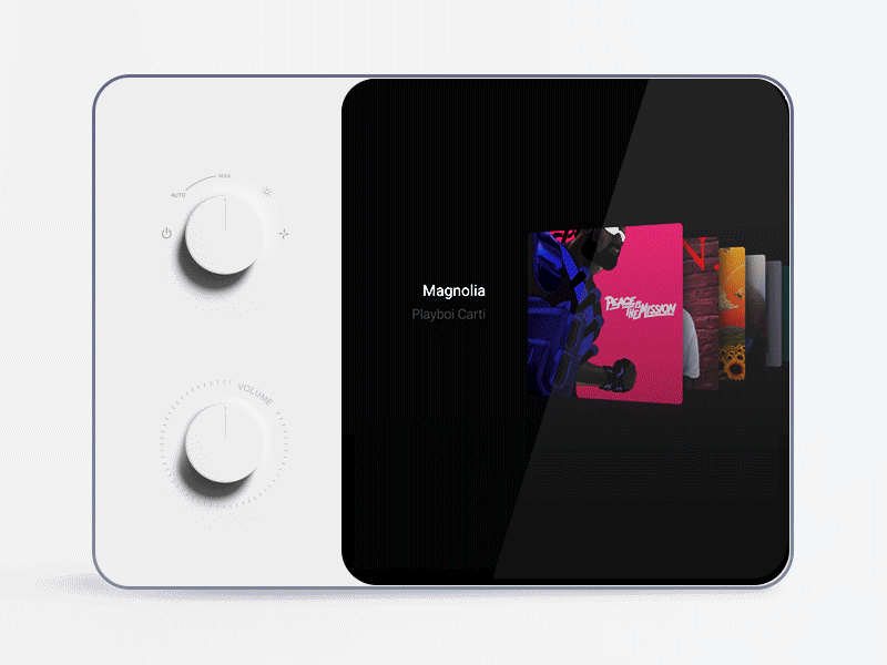 Simple music player device black braun c4d cards clean dark device dieterrams digital industrial knob knobs motion music player simple simplicity ui volume white