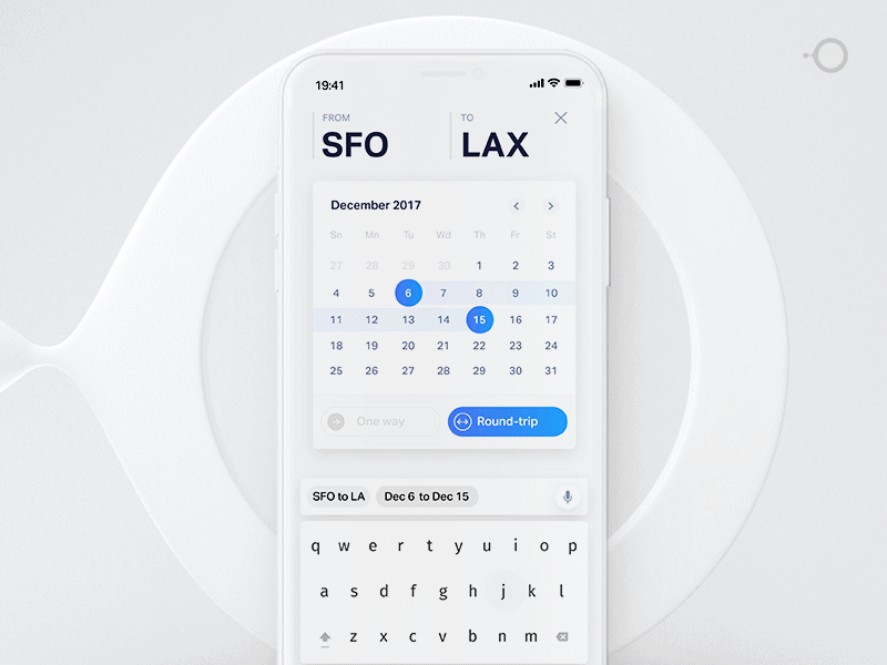 Booking flight with active interface 3d ai blocks booking calendar cards flight flights future icons ios keyboard list motion os ui uid uidesign ux white