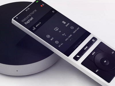 Smart remote control design button dark app farewell home icons interaction landing page launch launcher loading main menu navigation neeo nest os remote smarthome thermos thermostat