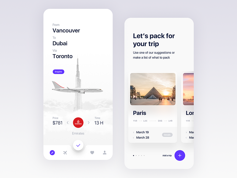 Travel app home screen UI design by Gleb Kuznetsov for Milkinside on ...