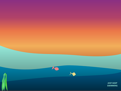 Just Keep Swimming abstract art adobe xd art branding design fishes gradient justkeepswimming minimal motivation quarantine sea seaweed sunset sunshine ui