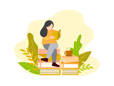 Reading Books books colourfull concept cute design flat flat design icon illustration illustrator read reading relaxing style ui ux vector web web design website