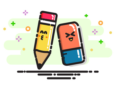 Happy laughter pencil and eraser animation colourfull cute design emoticon eraser face happy icon illustration illustrator laughter line mbe pencil smiles vector