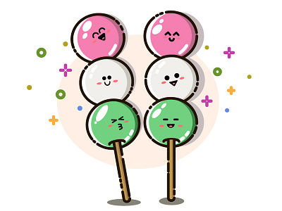 Cute Dango animation colourfull cute dango design emoticon face flat flat design food happy icon illustration illustrator japanese food laughter line mbe smiles vector