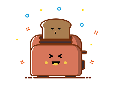 Toaster animation colourfull cute design digitalart emoticon flat flatdesign happy icon illustration illustrator line lineart mbe smiles toaster vector