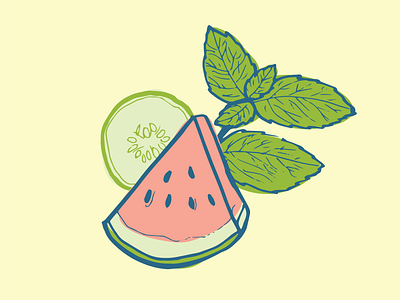 Watermelon Cucumber Mint branding design flat fruit fruit illustration hand drawn illustration vector watermelon