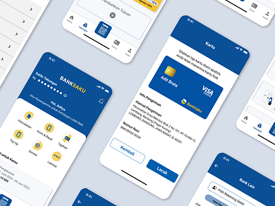 BANKSAKU Mobile App - 2 app bank blue branding design digital bank figma graphic design illustration ios logo minimal mobile app mockup technology ui uiux ux vector yellow