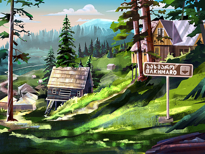 Bakhmaro 💚 2dillustration art colors design dribbble environment gameillustration graphic design illustration landscape mountains nature procreate tourism