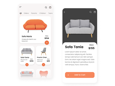 Furniture App Design app app design app ui app ui design apple application furniture gray hot mobile mobile design mobile ui orange popular sofa trend ui design ux ux design