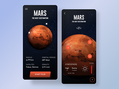 Space Exploring App UI app app design application application ui mars mobile mobile design nasa planet popular space trend trend 2020 trending ui ui uidesign user experience user inteface ux