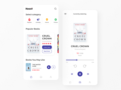 Audio Book App UI app app design application audio audiobooks book books mobile mobile app mobile ui popular trend uidesign uxdesign