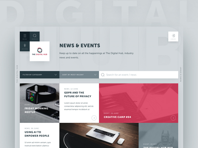 The Digital Hub / Archive page archive card clean design event minimalist news tech the digital hub ui ux web