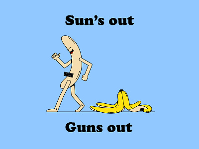 Sun's out, guns out 2d adult banana beach character character design fruit happy illustration naked sexy summer summertime