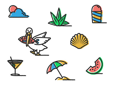 Summer Pattern Pelican beach bird cocktail icecream melon pelican plant shell sunset umbrella