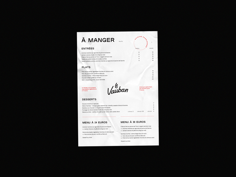 Le Vauban branding branding graphicdesign menus restaurant type