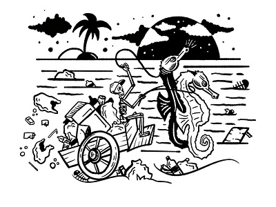 Do not pretend fish to escape the garbage. beach design handmade illustration skull trasher