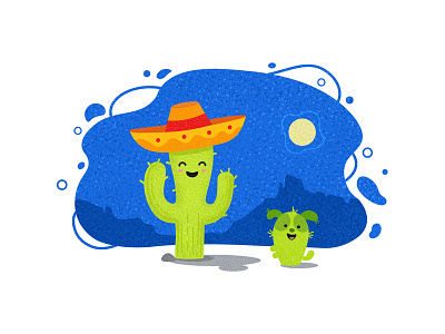 Happy cactus cactus cute desert dog dribbble funny graphic happy illustration illustrator joy night plant sombrero vector