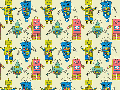 Beep! Boop! Bop! design drawing illustration repeating pattern robot seamless pattern toys vector vintage