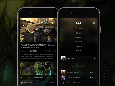 GameSpot Mobile App - Menu game gamespot menu mobile app ui design