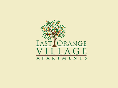 East Orange Village Apartments apartment logo brand identity branding builders creative designer identity logo orange logo tree logo village apartment