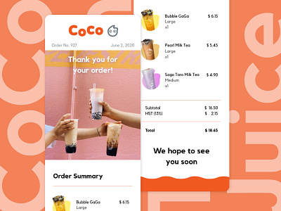 DailyUI 017 - Email Receipt bubble tea coco daily ui dailyui dailyui 014 email receipt receipt