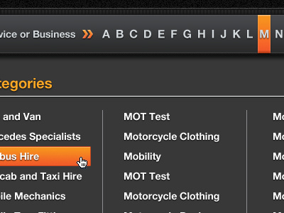 Motor Trades 2 black dark drop down nav grey nav navigation orange rollovers ui