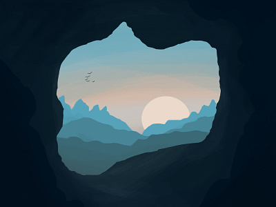 Cave Illustration Commission brushes cave design illustration mountains procreate procreate brushes sunset