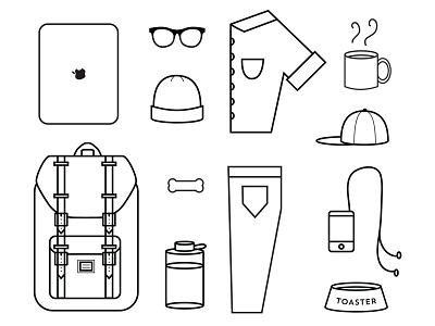 Portrait of an IT Adventure Lady backpack black and white dog dog bone glasses hipster icon icon portrait series icons nalgene tomboy women