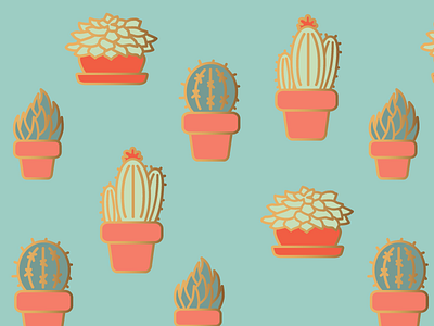 Succulent Pattern Study cacti cactus gold icon potted plant succulent teal turquoise