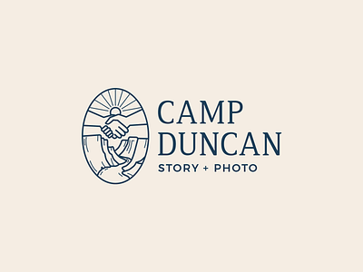 Camp Duncan Story + Photo Logo adventure photography camp canyon hand shake hands icon artwork line work logo photography river stories sunrise