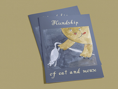 Children illustration "Friendship of cat and mouse"