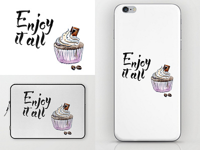 Enjoy It All brushpen cake calligraphy chocolate ink muffin pen watercolor watercolour