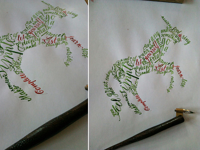 Unicorn. calligraphy draw drawing figurative hand ink pen