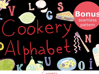 Cookery alphabet brush brushpen calligraphy cooking hand drawn marker pen markers seamless pattern vector vector art vector illustration watercolor watercolor art watercolor illustration watercolor painting watercolors watercolour