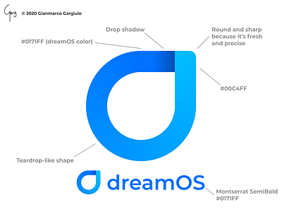 dreamOS Teardrop Logo blue blue and white branding design icon illustration logo operating system os vector