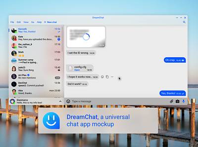 DreamChat - Universal Chat App Mockup app blue blue and white chat chat app chatting design material design material design 2 operating system os ui ui ux design