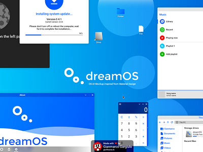 dreamOS - OS UI Mockup inspired from Material Design